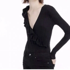 J.Crew Black Ruffle Bodysuit